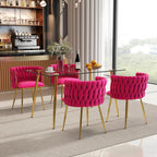 Baysitone 51" Modern Glass Dining Table with 4 Hot Pink Velvet Dining Chairs, Gold Metal Legs - Stylish 5-Piece Dining Set for Home