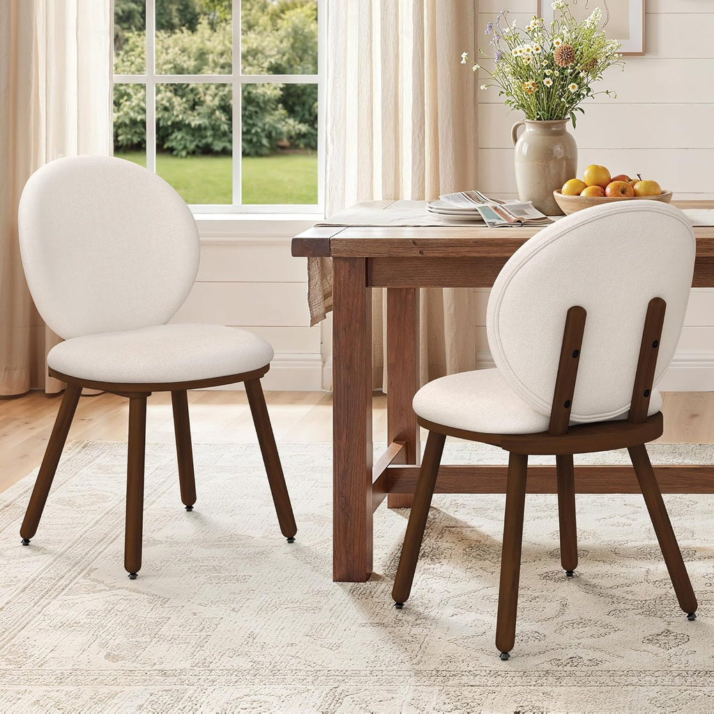 LUE BONA Dining Chairs Set of 4, Upholstered Fabric Kitchen Chairs with Dual-Spine Backrest, Kitchen Chair with Solid Wood Legs and Ergonomic Curved Seat, Easy Assembly for Kitchen Dining Room, White