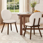 LUE BONA Dining Chairs Set of 4, Upholstered Fabric Kitchen Chairs with Dual-Spine Backrest, Kitchen Chair with Solid Wood Legs and Ergonomic Curved Seat, Easy Assembly for Kitchen Dining Room, White