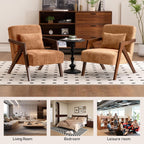Mid-Century Modern Accent Chair Set of 2 with Solid Wood Frame，Upholstered Chenille Living Room Arm Chairs with Pillow for Bedroom, Living Room, Reading Room, Balcony, Brown