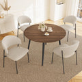 HIPIHOM Round Dining Table Set, Walnut Table with 4 Corduroy Beige Chairs | 43.3 Inch MDF Tabletop, Steel Legs with Non-Slip Pads, Space-Saving for Kitchen, Dining, Apartment