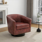 Swivel Barrel Accent Chairs Set of 2, Faux Leather Upholstered Armchair for Living Room, Comfy Bedroom Side Reading Seat, Red Brown