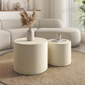 Nesting Round Coffee Table Set of 2, Accent End Table for Small Spaces, Morden Drum Side Table, Wooden Circle Center Table for Living Room, Fully Assembled - Faux Marble