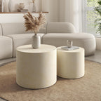 Nesting Round Coffee Table Set of 2, Accent End Table for Small Spaces, Morden Drum Side Table, Wooden Circle Center Table for Living Room, Fully Assembled - Faux Marble