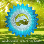 ISEO Dolphin Wind Spinner for Yard and Garden, Hanging Outdoor Decor, Yard Art, Porch and Patio Decorations, Metal Wind Spinners Outdoor, Weather Resistant, 12”