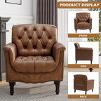 PU Leather Accent Chairs Set of 2, Comfy Club Chair Upholstered Armchair for Living Room, Button Tufted Arm Chair Retro Single Sofa Side Reading Seat for Bedroom (Brown)