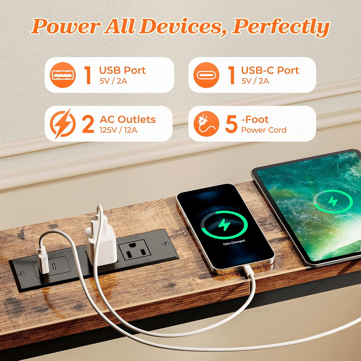 SUPERJARE 79 Inch Sofa Table with 2 Power Outlets and USB-C Ports, 5.9 Inch Narrow Console Table with Storage, Long Entryway Hallway Couch Table Behind Sofa, Small Spaces, Rustic Brown AST001Z