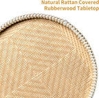 Rattan Round Side Table, Rubberwood‌ Small Drink Table for Small Spaces, Solid Wood Pedestal Coffee Tables, End Tables for Living Room, Sofa Couch, Bedroom, Corners, and Outdoor (Natural)