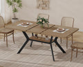 MECHYIN Extendable Dining Table for 4-8, 55-71 in, Storage Shelf, Natural | Flip Leaf Stores Under Top, No-Gap Metal Connectors, Chairs Tuck Under Pedestal Base, Oak Wood-Grain Top, Fits Apartments