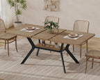 MECHYIN Extendable Dining Table for 4-8, 55-71 in, Storage Shelf, Natural | Flip Leaf Stores Under Top, No-Gap Metal Connectors, Chairs Tuck Under Pedestal Base, Oak Wood-Grain Top, Fits Apartments