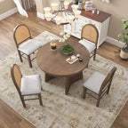 Merax 5-Piece Round Dining Table Set for 4, Extendable Kitchen Table Set with 4 Upholstered Chairs for Dining Room, Kitchen, Small Space, Beige+Walnut