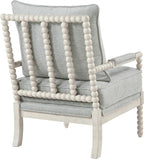 OSP Home Furnishings Kaylee Spindle Accent Chair with Antique White Wood Frame, Smoke Grey Fabric