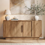 ModernMate 63'' Sideboard Buffet Cabinet with 4 Sliding Doors, Wood Credenza Storage Cabinet with Pedestal Base, Large Side Board with Adjustable Shelf for Living Room, Kitchen, Hallway, Walnut