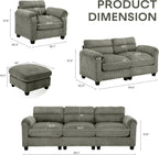 HAOMARKETS Corduroy Sofa Set, Upholstered Ottoman Footrest, Modern Living Room Furniture Sets,Green