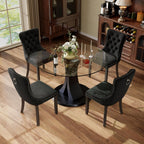 5-Piece Dining Table Set with 39In Tempered Glass Table and 4 Velvet Upholstered Chairs, Modern Scandinavian Furniture for Dining Room Kitchen(Black)