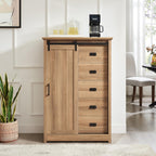 Elountik Farmhouse Modern Tall Dresser with Sliding Barn Door and 5 Drawers, Storage Organizer for Bedroom, Living Room, Hallway, Kids Room in Oak Finish