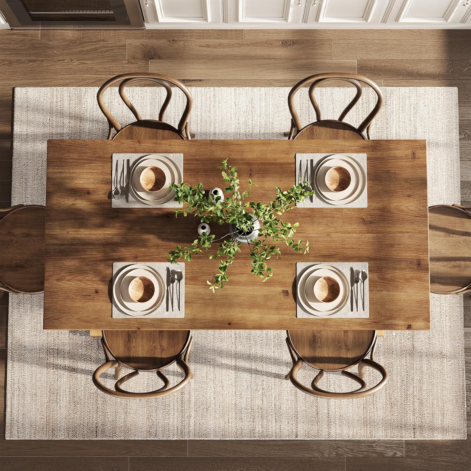 Solid Wood Dining Table for 4-6 People, 63 Inches Wooden Farmhouse Rectangular Kitchen Dinner Table with Heavy-Duty Legs for Home, Living Room, Dining Room, Rustic Brown