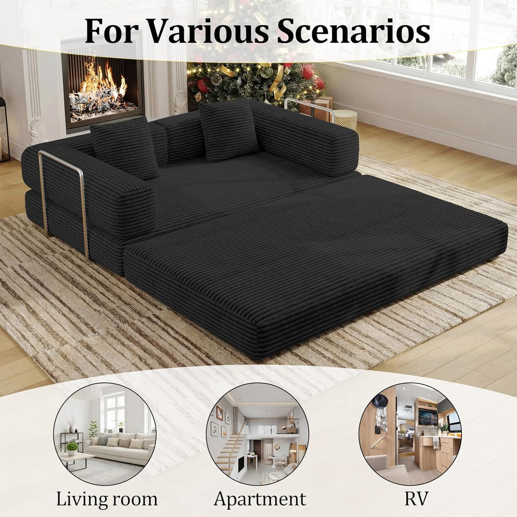 BSHOMGI Convertible Futon Sofa Bed, Couch for Living Room,Modular Futon Couch with Fixed-Shape Frame Corduroy Loveseat Sleeper Sofas with Pull-Out Couches for Small Space Apartment