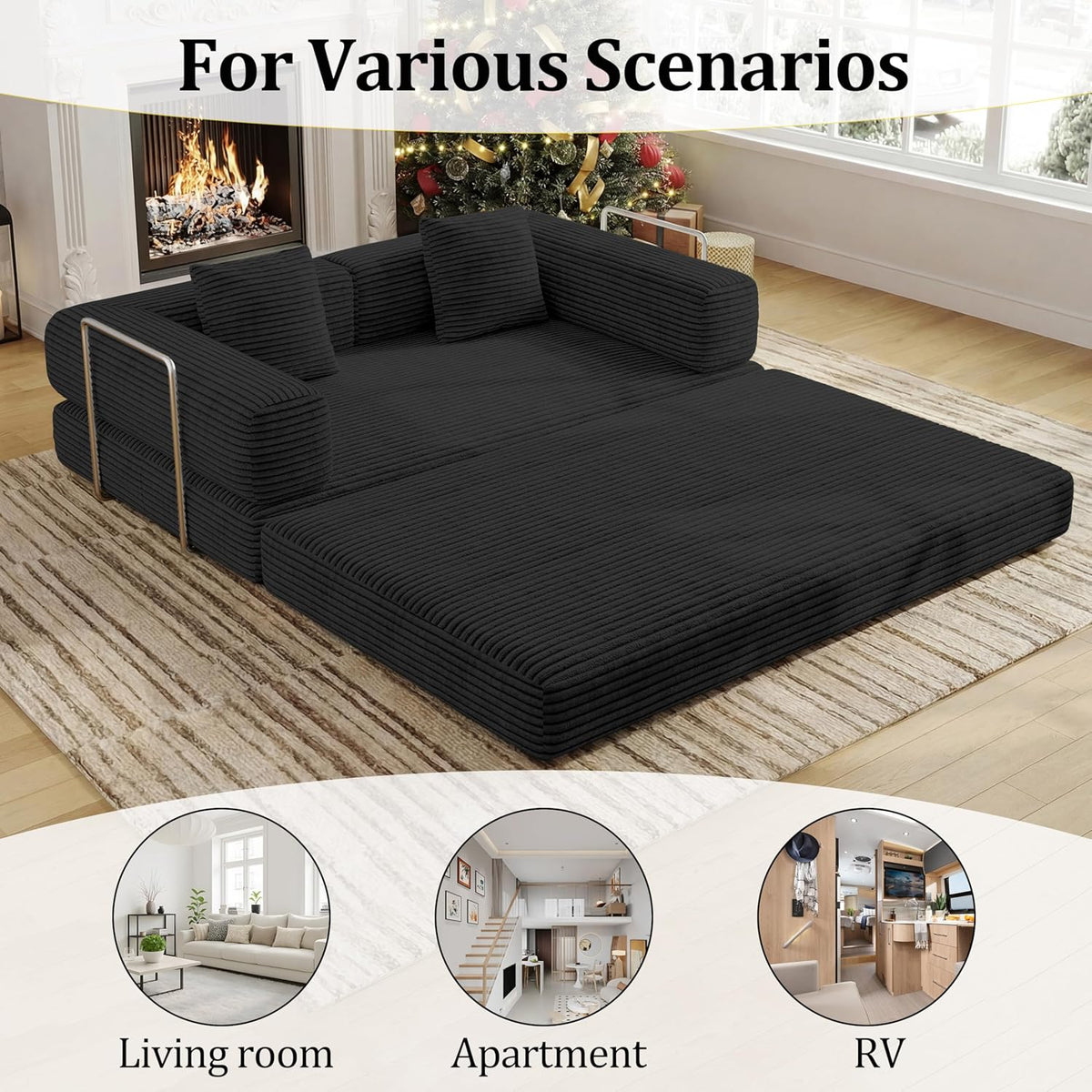 BSHOMGI Convertible Futon Sofa Bed, Couch for Living Room,Modular Futon Couch with Fixed-Shape Frame Corduroy Loveseat Sleeper Sofas with Pull-Out Couches for Small Space Apartment