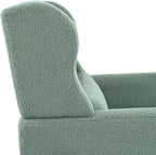 Accent Chair, Comfy Upholstered Living Room Chairs with High Tufted Backrest and Pillow, Wingback Reading Chair with Solid Wood Legs for Bedroom/Office,Teddy Fabric, Light Green