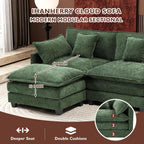 Ihanherry 111.4" L Shaped Modern Sofa Modular Sectional Cloud Couch with Ottoman, 4-Seat Chenille Deep Seat Sofa with Pillow for Living Room, Bedroom and Apartment, Green