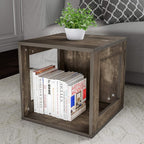 Lavish Home Side Table with Storage - Set of 2 Minimalist Modern Nightstand or End Table with Open Sides - Stackable Modular Accent Table for Bedroom, Living Room, or Office (Gray Woodgrain)