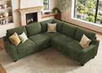 HONBAY Corduroy Convertible Sectional Sofa L Shaped Corner Couch,Green | Compact Sofa,Reversible Sectional Couches for Living Room,Wide Corduroy Fabric,Easy to transport and install
