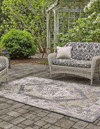 Unique Loom Outdoor Traditional Collection Area Rug - Valeria (5' 3" x 8' Rectangle, Charcoal/ Natural)