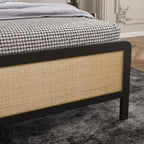 CABIHOME Rattan Queen Size Bed Frame with Natural Cane Headboard, Boho Platform Bed Frame, No Box Spring Needed, Noise-Free, Easy Assembly, Natural