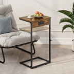 Vagusicc C Shaped End Table with Charging Station, Adjustable Height Side Table for Couch, Small Side Table, 33.2'' Tall Couch Tables that Slide Under, Tv Tray End Table for Living Room, Rustic Brown