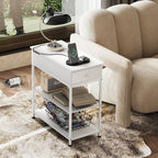 WLIVE Narrow Side Table with Charging Station, Couch Side Table for Living Room, Narrow End Table for Bedroom with Fabric Drawer, USB Ports and Power Outlets, Samll Nightstand Bedside Tables, White