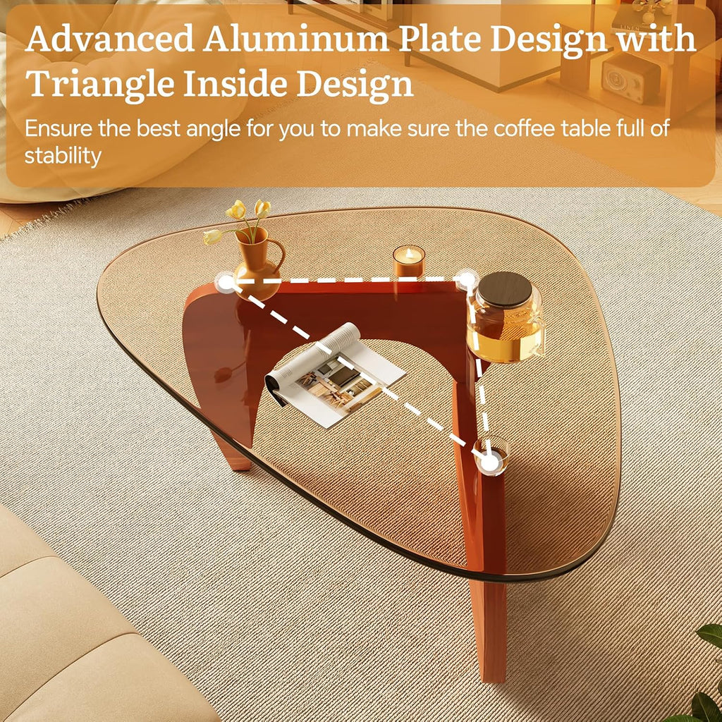Coffee Tables Glass Small Farmhouse Coffee Table Mid-Century Modern Wood Center Table for Living Room, Walnut Brown, 32 Inch