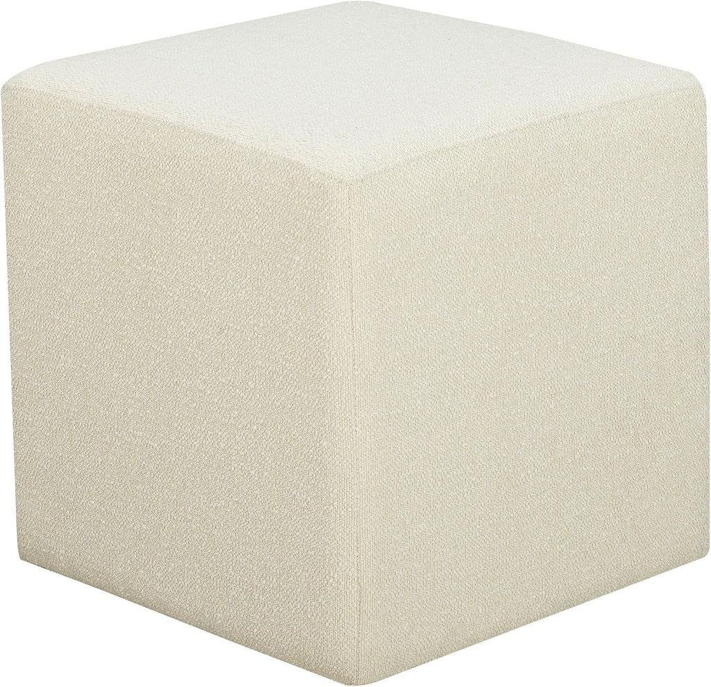 Studio Living Warren 18" Cube Ottoman, Urban Transitional, Fully Assembled, Soft Boucle Fabric, Snow