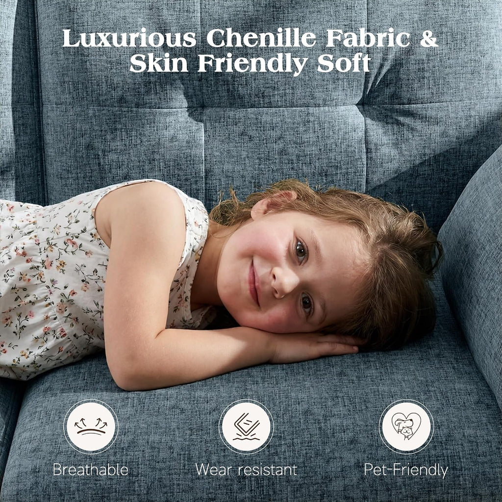 Ihanherry Loveseat Sofa, 64.6" Small Love Seat for Small Spaces, Soft Chenille Fabric Couches for Living Room with Throw Pillow and Removable Cushion Cover, Couches for Bedroom, Apartment, Office