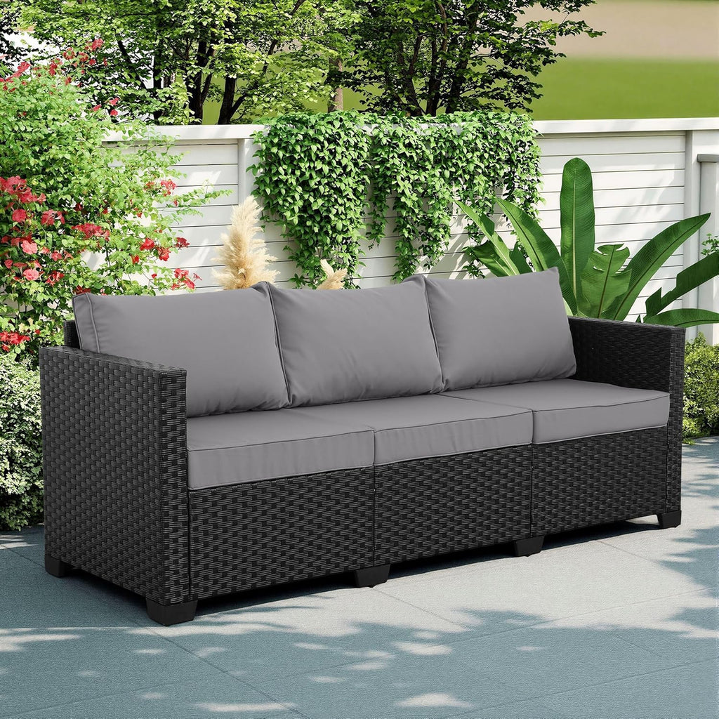 Rattan Star Patio Furniture Outdoor Couch Wicker Outdoor Furniture Patio Couch Deep Seat Sofa High Backrest with Waterproof Cover and Non-Slip Cushions, Grey