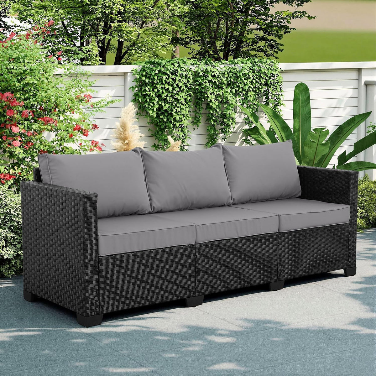 Rattan Star Patio Furniture Outdoor Couch Wicker Outdoor Furniture Patio Couch Deep Seat Sofa High Backrest with Waterproof Cover and Non-Slip Cushions, Grey