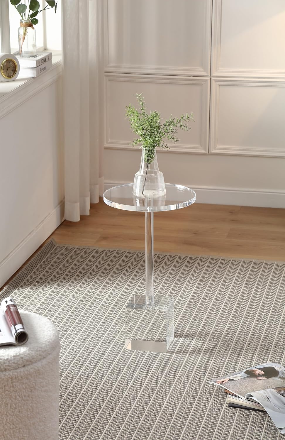 Clear Acrylic End Table,Side Table,Clear,for Livingroom,13.5 x 13.5 inch, 23 inch High