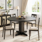 IDEALHOUSE Round Dining Table for 4-6 People, 47" Wood Kitchen Table with Sturdy Pedestal Base, Farmhouse Circle Dinner Tables for Dining Room, Living Room, Apartment, Black
