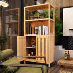 Tall Pantry Storage Cabinet, Bookcase Display Cabinet with Rattan Doors and Shelves, Food Pantry Storage Cabinet for Living Room, Dining Room, Kitchen (Neutral)