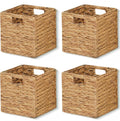 11 x 11 x 11 in Woven Storage Baskets,Set of 4 Wicker Cubes Baskets,Natural | Foldable Water Hyacinth Baskets,Handwoven Storage Baskets for Shelves,Kitchen or Outdoor