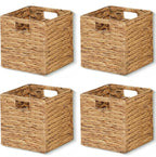11 x 11 x 11 in Woven Storage Baskets,Set of 4 Wicker Cubes Baskets,Natural | Foldable Water Hyacinth Baskets,Handwoven Storage Baskets for Shelves,Kitchen or Outdoor