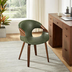 Zouron Mid Century Modern Dining Chair, Faux Leather Armchair with Wooden Legs, Padded Upholstery Accent Desk Chair No Wheels for Living Room Kitchen, Green