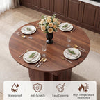 Extendable Round Dining Table, 45.3"-61" Space Saving Oval Kitchen Table with Self-Storing Butterfly Leaf, Modern Farmhouse Walnut Dining Room Table with Fluted Pedestal Base for 4-6 People