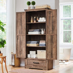 Farmhouse Kitchen Pantry Cabinet - 72" Tall Wood Kitchen Storage Cabinets with Adjustable Shelves & 2 Barn Doors & Drawer, Versatile Storage for Dining Room, Bathroom, Utility Room, Light Brown