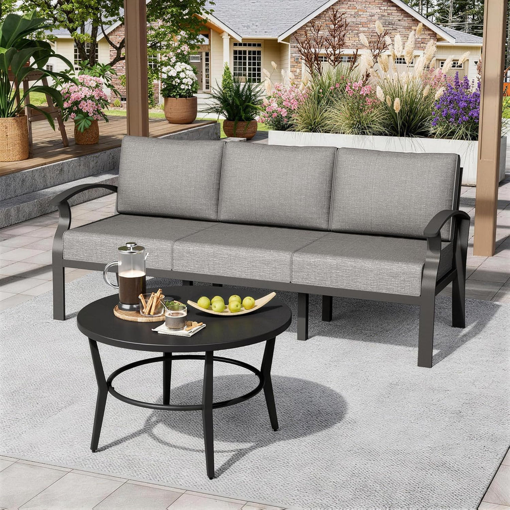 ALAULM Aluminum 3-Seat Patio Furniture Set, Metal Outdoor Furniture Sectional Sofas w/5.1" Cushions for Patio, Backyard, Poolside-Grey
