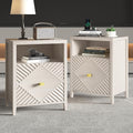 3imothrix End Table Set of 2 with Charging Station, Modern Nightstand with Door and Open Shelf, Fluted Design, Bedside Table for Bedroom, Living Room, Light Brown