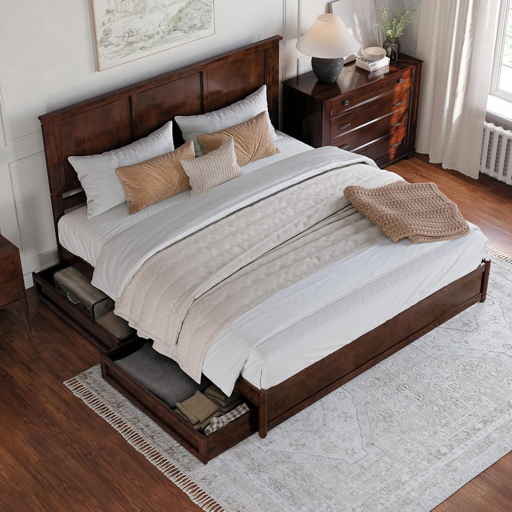 AFI, Felicity King Platform Bed with Panel Footboard & Storage Drawers, Walnut