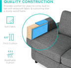 Best Choice Products Upholstered Sectional Sofa for Home, Apartment, Dorm, Bonus Room, Compact Spaces w/Chaise Lounge, 3-Seat, L-Shape Design, Reversible Ottoman Bench, 680lb Capacity - Gray