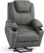 MCombo Power Lift Recliner Chair for Elderly 7040(Grey, Medium) | Heat and Massage, Breathable Fabric, USB& Type C Charging Port, FSC Certified