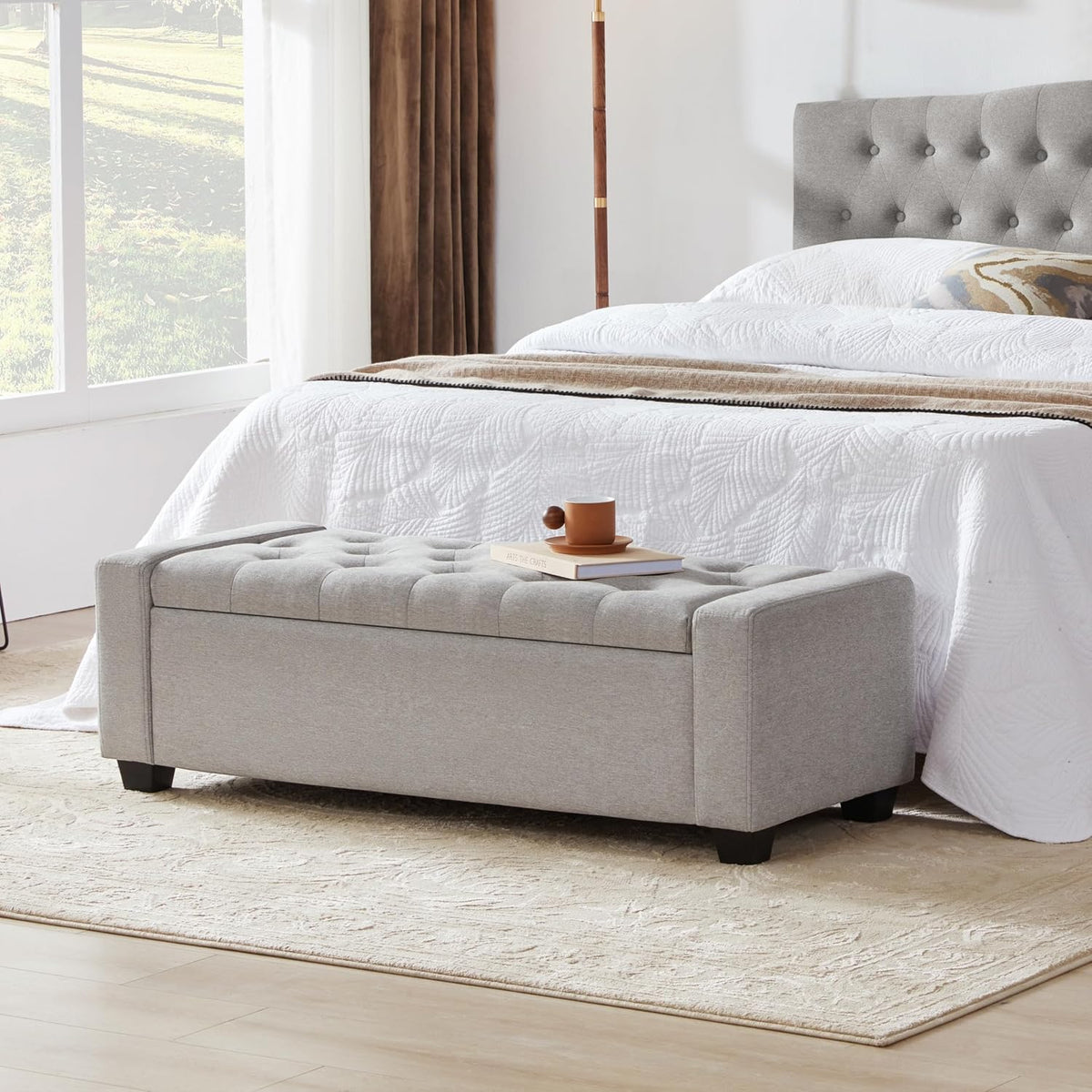 Huatean Home 48" Ottoman with Storage, Light Gray Storage Ottoman Bench